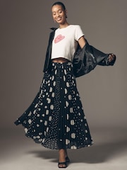 Anthropologie Maeve Sheer Pleated Black Maxi Skirt - Image 1 of 4