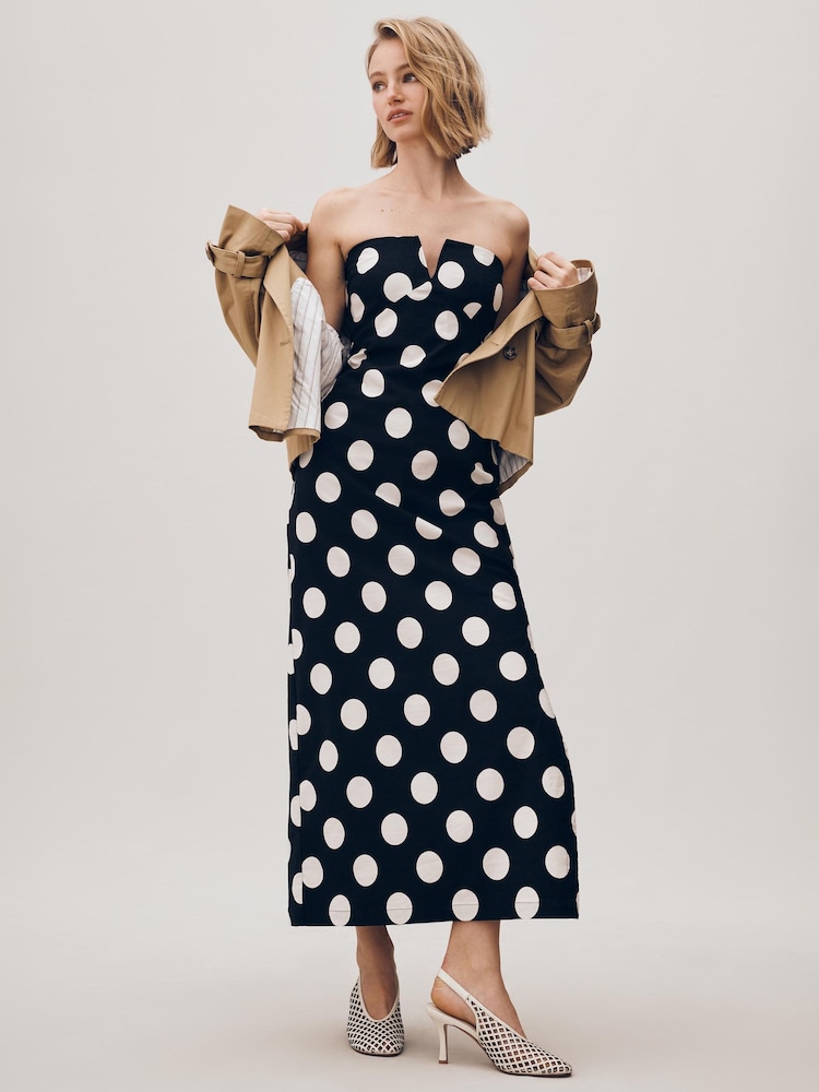 Anthropologie Strapless Linen Plunge-Neck Black Midi Dress - Image 1 of 2