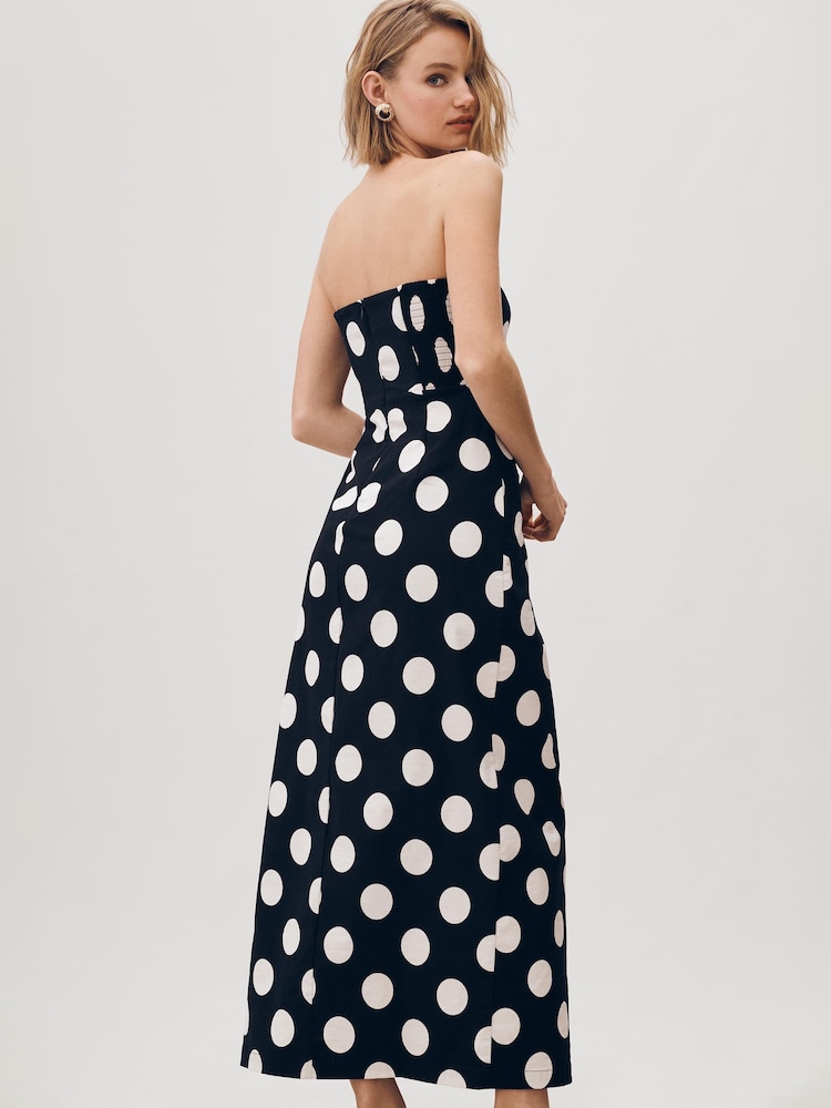 Anthropologie Strapless Linen Plunge-Neck Black Midi Dress - Image 2 of 2
