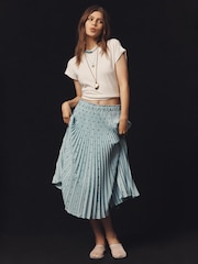 Anthropologie Maeve The Valerie Pleated Blue Midi Skirt - Image 1 of 5