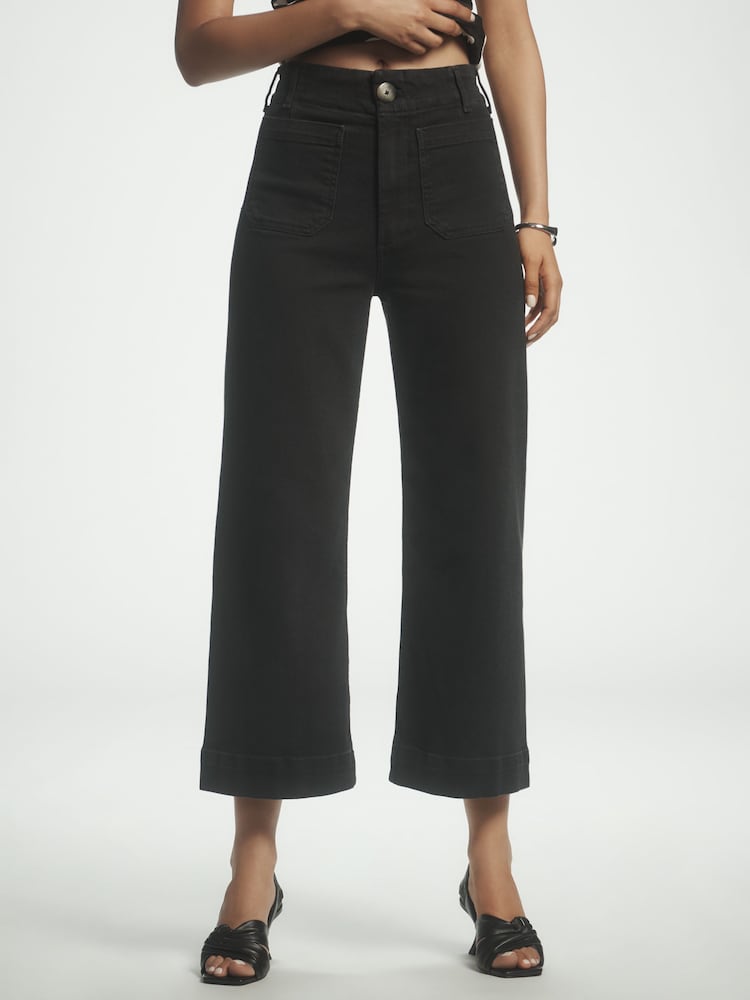Anthropologie Maeve The Colette Denim Cropped Wide-Leg Black Jeans - Image 1 of 4