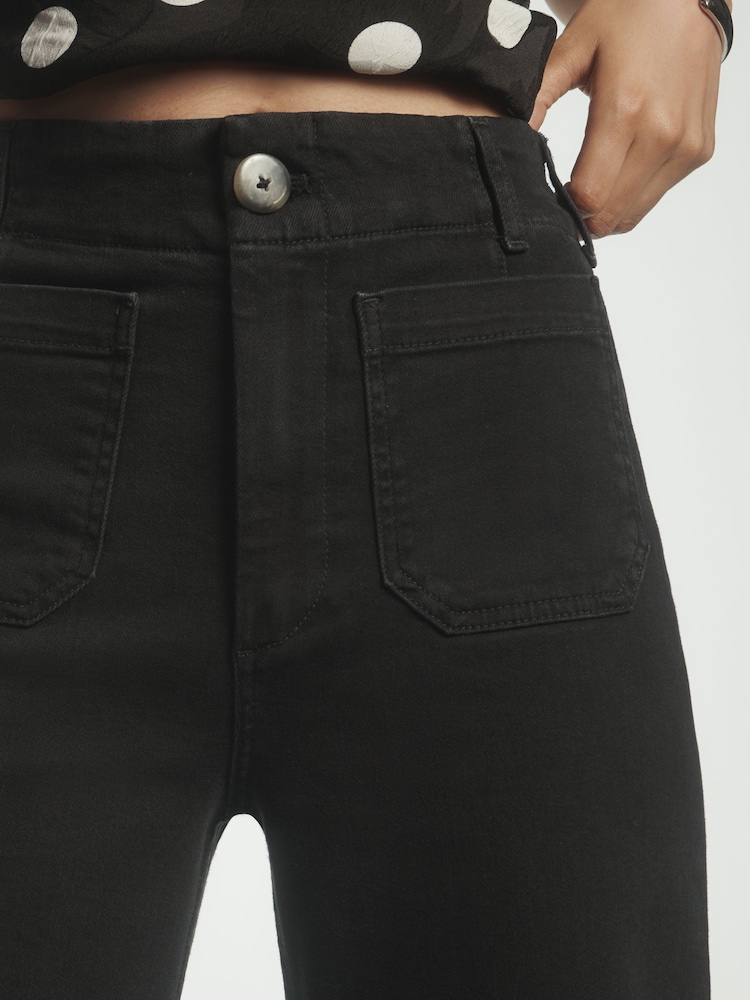 Anthropologie Maeve The Colette Denim Cropped Wide-Leg Black Jeans - Image 4 of 4