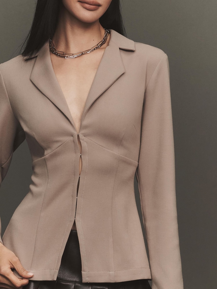 Anthropologie Tailored Long-Sleeve Brown Blazer Top - Image 4 of 4 Anthropologie Tailored Long-Sleeve Brown Blazer Top - Image 4 of 4