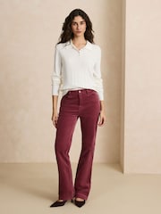 Ecru Soft Touch Pointelle Gem Button Knit Polo Long Sleeve Top - Image 2 of 8