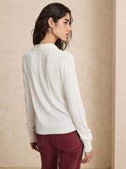 Ecru Soft Touch Pointelle Gem Button Knit Polo Long Sleeve Top - Image 3 of 8