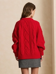 Red Cable Knit Long Sleeve Crew Neck Jumper - Image 3 of 7