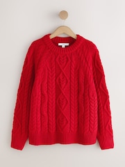 Red Cable Knit Long Sleeve Crew Neck Jumper - Image 5 of 7