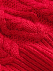 Red Cable Knit Long Sleeve Crew Neck Jumper - Image 6 of 7