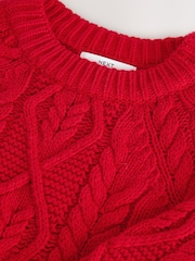 Red Cable Knit Long Sleeve Crew Neck Jumper - Image 7 of 7