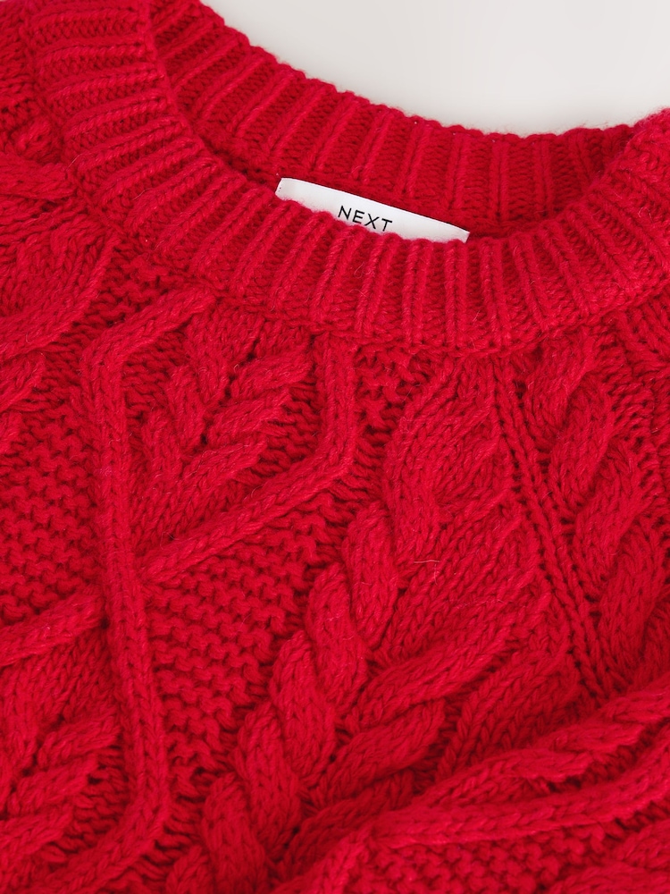 Red Cable Knit Long Sleeve Crew Neck Jumper - Image 7 of 7 Red Cable Knit Long Sleeve Crew Neck Jumper - Image 7 of 7