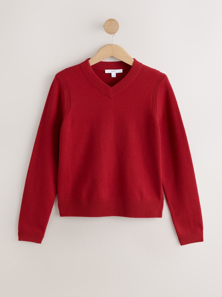 Red Supersoft V-Neck Long Sleeve Jumper - Image 1 of 3 Red Supersoft V-Neck Long Sleeve Jumper - Image 1 of 3
