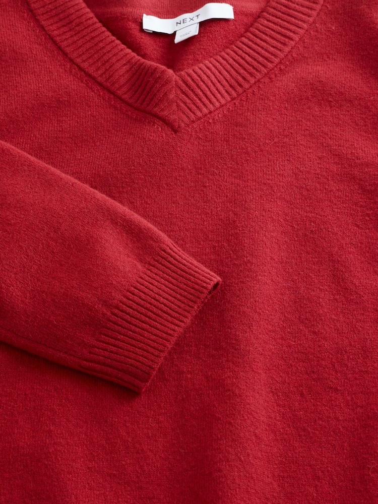 Red Supersoft V-Neck Long Sleeve Jumper - Image 2 of 3 Red Supersoft V-Neck Long Sleeve Jumper - Image 2 of 3