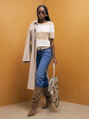 River Island Brown Short Sleeve Knitted Stripe Short Sleeve Top - Image 1 of 4