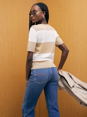 River Island Brown Short Sleeve Knitted Stripe Short Sleeve Top - Image 2 of 4