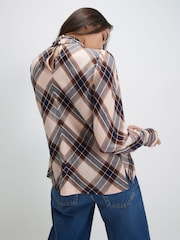 River Island Cream Long Sleeve Check Tie Neck Blouse - Image 2 of 4