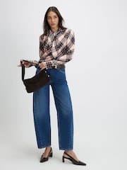 River Island Cream Long Sleeve Check Tie Neck Blouse - Image 4 of 4