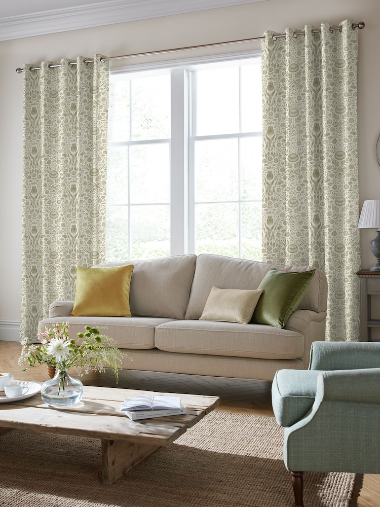 Laura Ashley Olive Ashstead Damask Made to Measure Curtains - Image 2 of 9