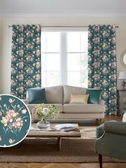 Laura Ashley Teal Sutcliffe Tulips Made to Measure Curtains - Image 1 of 9