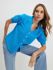 River Island Blue Short Sleeve Button Front Top - Image 3 of 4