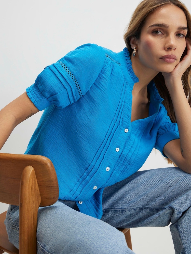 River Island Blue Short Sleeve Button Front Top - Image 4 of 4