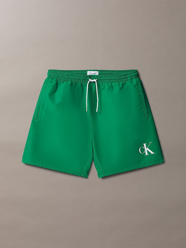 Calvin Klein Green Monogram Swim Shorts - Image 1 of 1 Calvin Klein Green Monogram Swim Shorts - Image 1 of 1