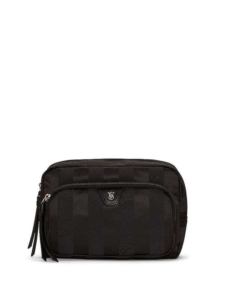 Victoria's Secret Black Jacquard Stripe Makeup Bag - Image 1 of 3 Victoria's Secret Black Jacquard Stripe Makeup Bag - Image 1 of 3