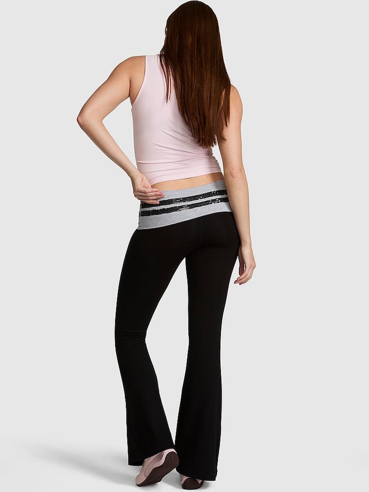 Victoria's Secret PINK Black and Grey Foldover Leggings - Image 2 of 2