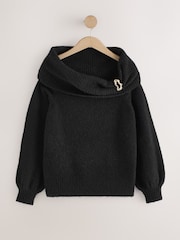 Black Bardot Brooch Off Shoulder Knitted Jumper - Image 5 of 7
