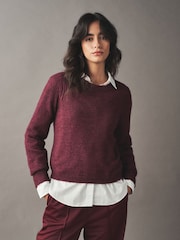 Burgundy Red Crew Neck Long Sleeve Knitted Jumper - Image 1 of 7