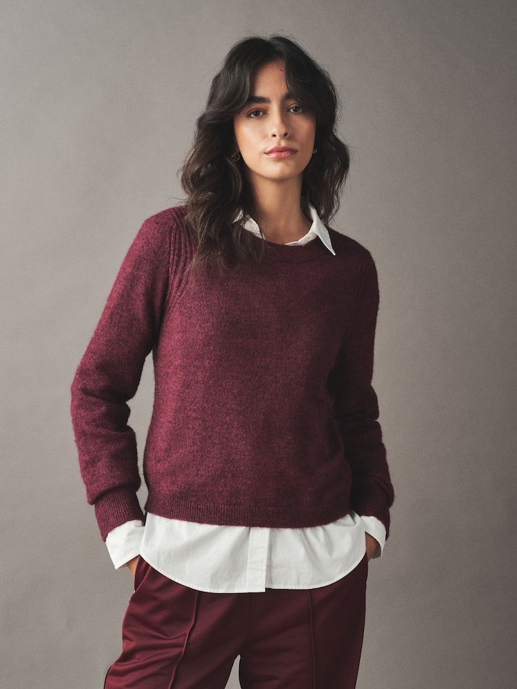 Burgundy Red Crew Neck Long Sleeve Knitted Jumper - Image 1 of 7