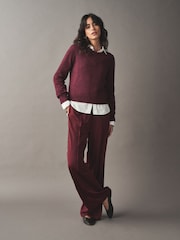 Burgundy Red Crew Neck Long Sleeve Knitted Jumper - Image 2 of 7