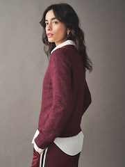 Burgundy Red Crew Neck Long Sleeve Knitted Jumper - Image 3 of 7