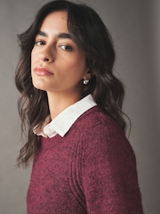 Burgundy Red Crew Neck Long Sleeve Knitted Jumper - Image 4 of 7
