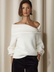 Ecru Bardot Brooch Off Shoulder Knitted Jumper - Image 2 of 8