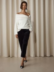 Ecru Bardot Brooch Off Shoulder Knitted Jumper - Image 3 of 8