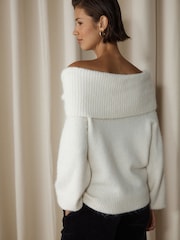 Ecru Bardot Brooch Off Shoulder Knitted Jumper - Image 4 of 8