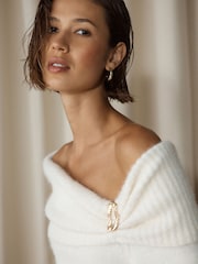 Ecru Bardot Brooch Off Shoulder Knitted Jumper - Image 5 of 8