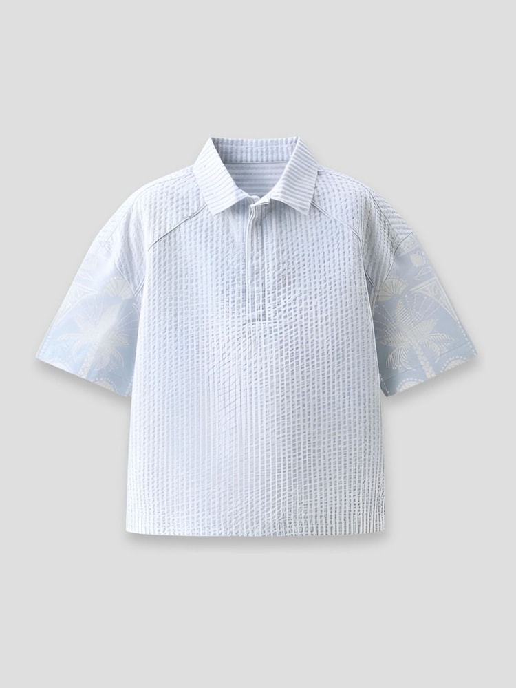 Angel & Rocket Blue Regan Cut And Sew Stripe Palm Shirt - Image 1 of 2 Angel & Rocket Blue Regan Cut And Sew Stripe Palm Shirt - Image 1 of 2