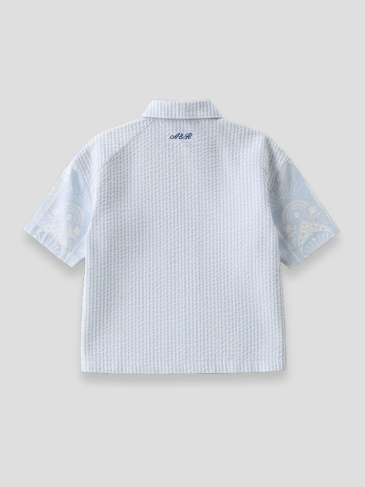 Angel & Rocket Blue Regan Cut And Sew Stripe Palm Shirt - Image 2 of 2 Angel & Rocket Blue Regan Cut And Sew Stripe Palm Shirt - Image 2 of 2