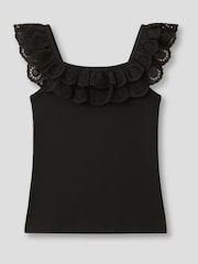 Angel & Rocket Black Jess Broderie Frill Vest Top - Image 2 of 2