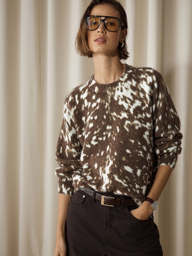 DEER Long Sleeve Crew Neck Knitted Jumper With Wool - Image 1 of 5 DEER Long Sleeve Crew Neck Knitted Jumper With Wool - Image 1 of 5