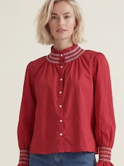 Aspiga Red Embroidered Smocked Blouse - Image 1 of 4