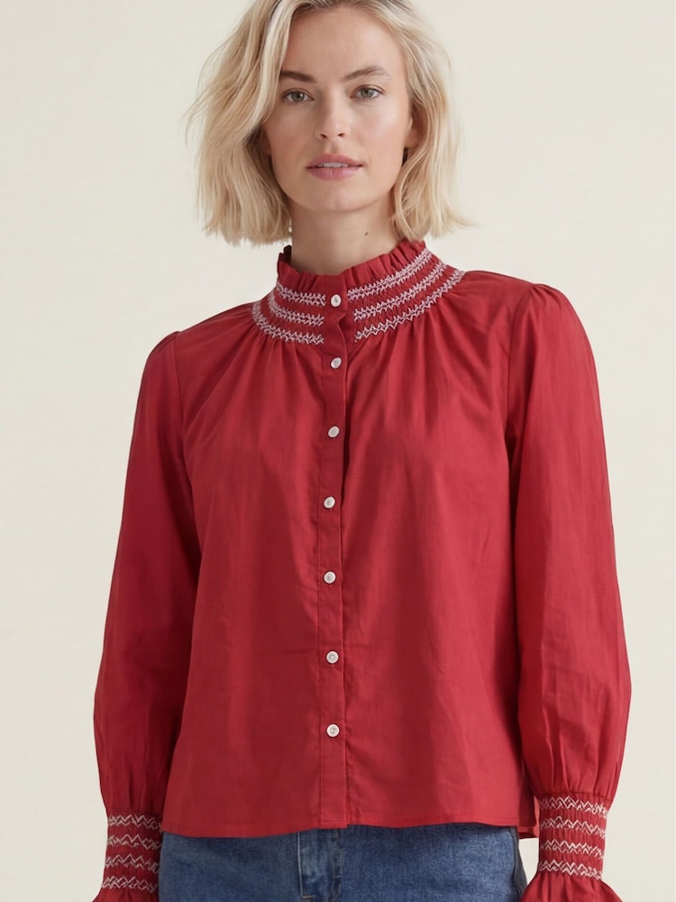 Aspiga Red Embroidered Smocked Blouse - Image 1 of 4