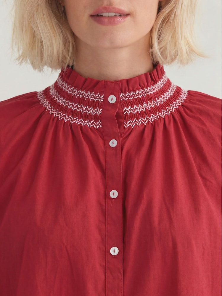 Aspiga Red Embroidered Smocked Blouse - Image 2 of 4