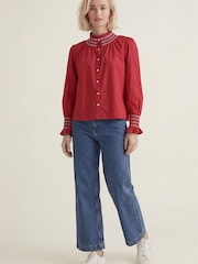 Aspiga Red Embroidered Smocked Blouse - Image 3 of 4