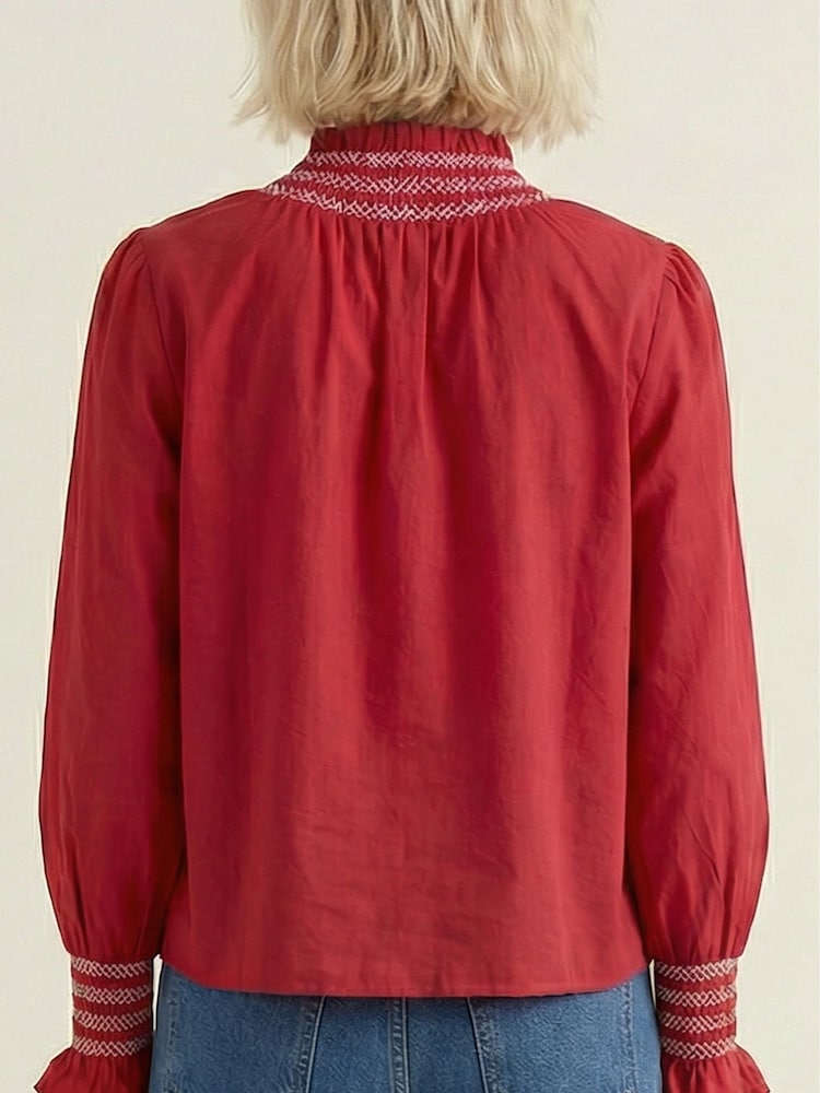 Aspiga Red Embroidered Smocked Blouse - Image 4 of 4