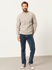 رمادي - FatFace Penton Knitted Cable Crew Jumper - صورة 4 من 6
