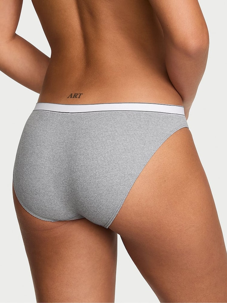 Victoria's Secret Medium Heather Grey Bikini Logo Ribbed Knickers - Image 2 of 2 Victoria's Secret Medium Heather Grey Bikini Logo Ribbed Knickers - Image 2 of 2