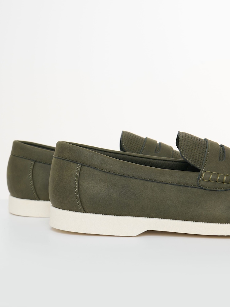 Threadbare Green Textured Faux Suede Penny Loafers - Image 2 of 4