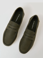 Threadbare Green Textured Faux Suede Penny Loafers - Image 3 of 4